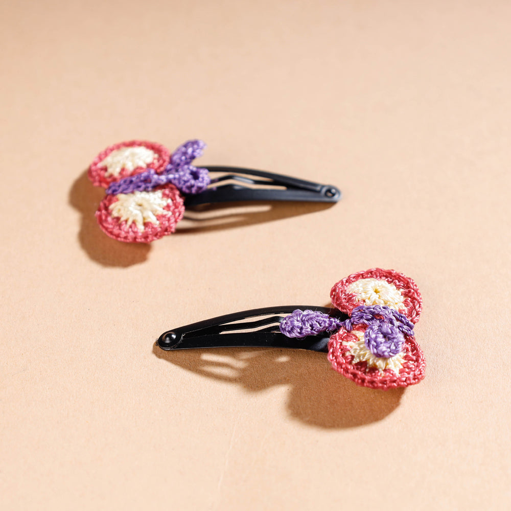 Samoolam Handmade Crochet Flower Hair Clips Set ❤ Poppy Butterfly