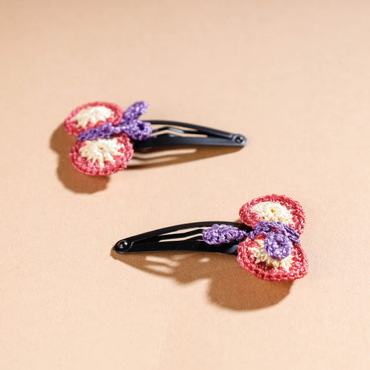 Samoolam Handmade Crochet Flower Hair Clips Set ❤ Poppy Butterfly