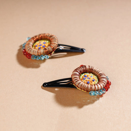 Samoolam Handmade Crochet Flower Hair Clips Set ❤ Citrus Cosmo