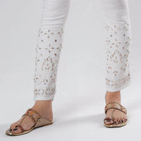 White - Lucknow Chikankari Hand Embroidery Gota Patti Work Cotton Pant (Free Size)