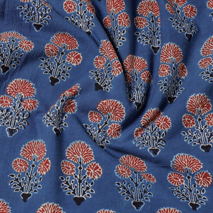 Blue - Ajrakh Block Printing Natural Dyed Cotton Precut Fabric (1.6 meter)