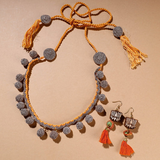 Samoolam Handmade Crochet Nakshatra Beads Necklace With Earrings Set ~ Rose Gold