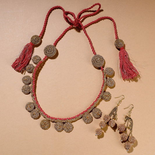 Samoolam Handmade Crochet Nakshatra Coins Necklace With Earrings Set ~ Copper