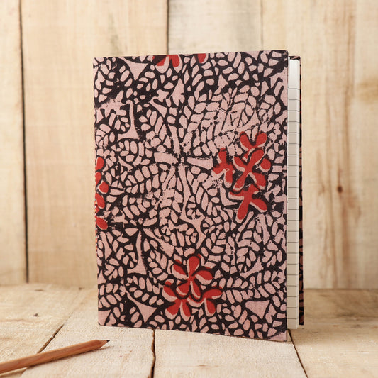 Art Block Print Fabric Cover Handmade Paper Notebook (9 x 7 in)