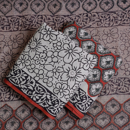 Multicolor - 3pc Bagru Block Print Cotton Suit Material with Kota Doria Dupatta