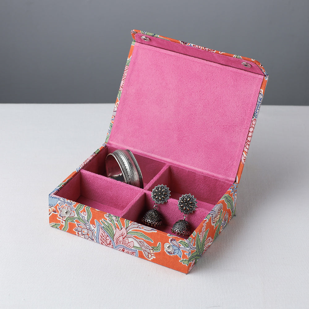 Orange Floral Printed Handcrafted Jewelry Box