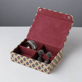 Beige  Floral Printed Handcrafted Jewelry Box 