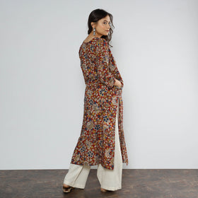  Red Kalamkari Block Printed Cotton Long Kurta For Women