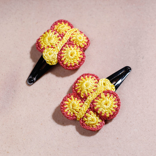 Samoolam Handmade Crochet Flower Hair Clips Set ❤ Yellow Butterfly