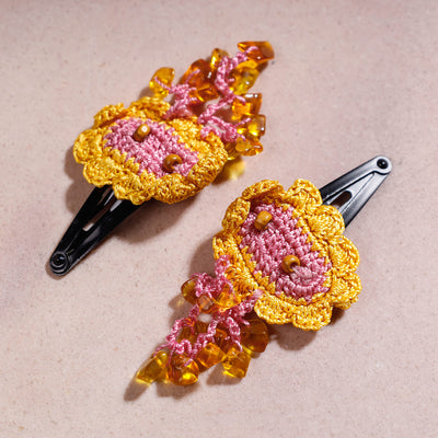 Samoolam Handmade Crochet Flower Hair Clips Set ❤ Yellow Clouds