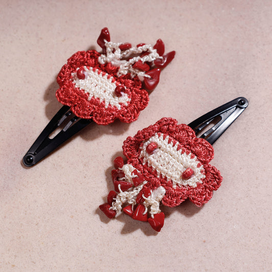 Samoolam Handmade Crochet Flower Hair Clips Set ❤ Red Clouds