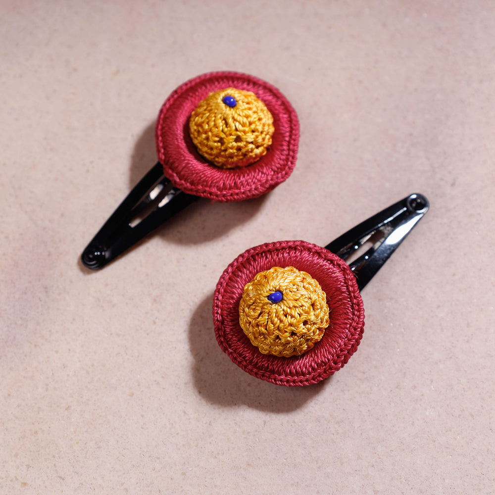 Samoolam Handmade Crochet Flower Hair Clips Set ❤ Yellow