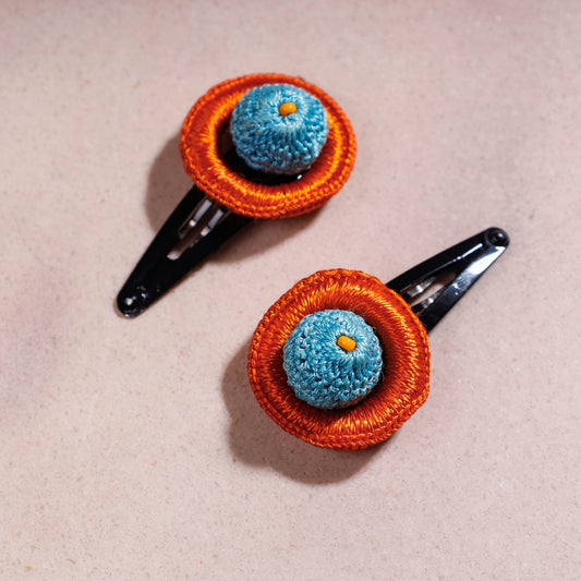 Samoolam Handmade Crochet Flower Hair Clips Set ❤ Blue