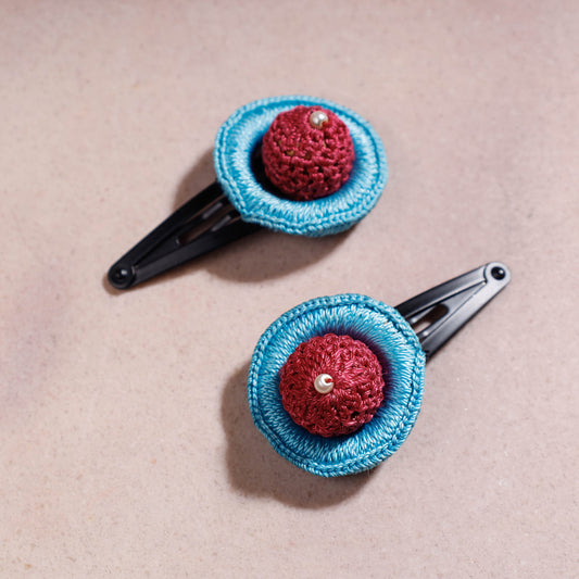 Samoolam Handmade Crochet Flower Hair Clips Set ❤ Red