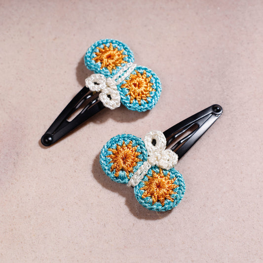 Samoolam Handmade Crochet Flower Hair Clips Set ❤ Blue Butterfly