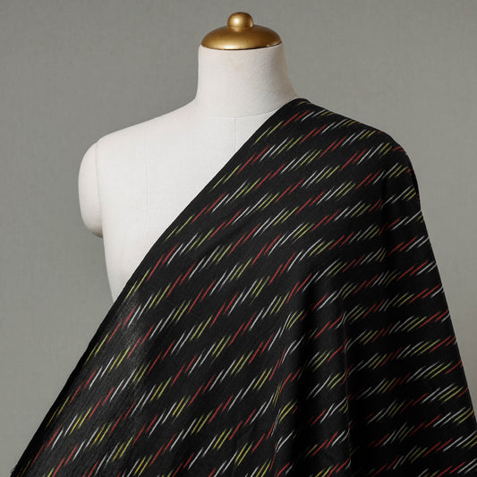 Black With Tricolour Stripes Pochampally Ikat Weave Pure Cotton Fabric