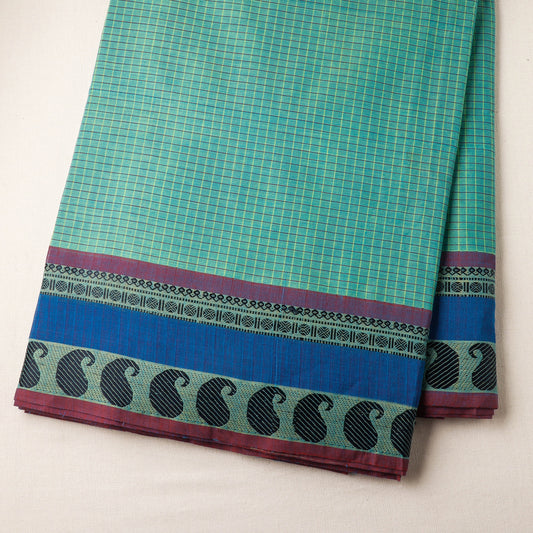 Green - Kanchipuram Checks Cotton Fabric with Thread Border