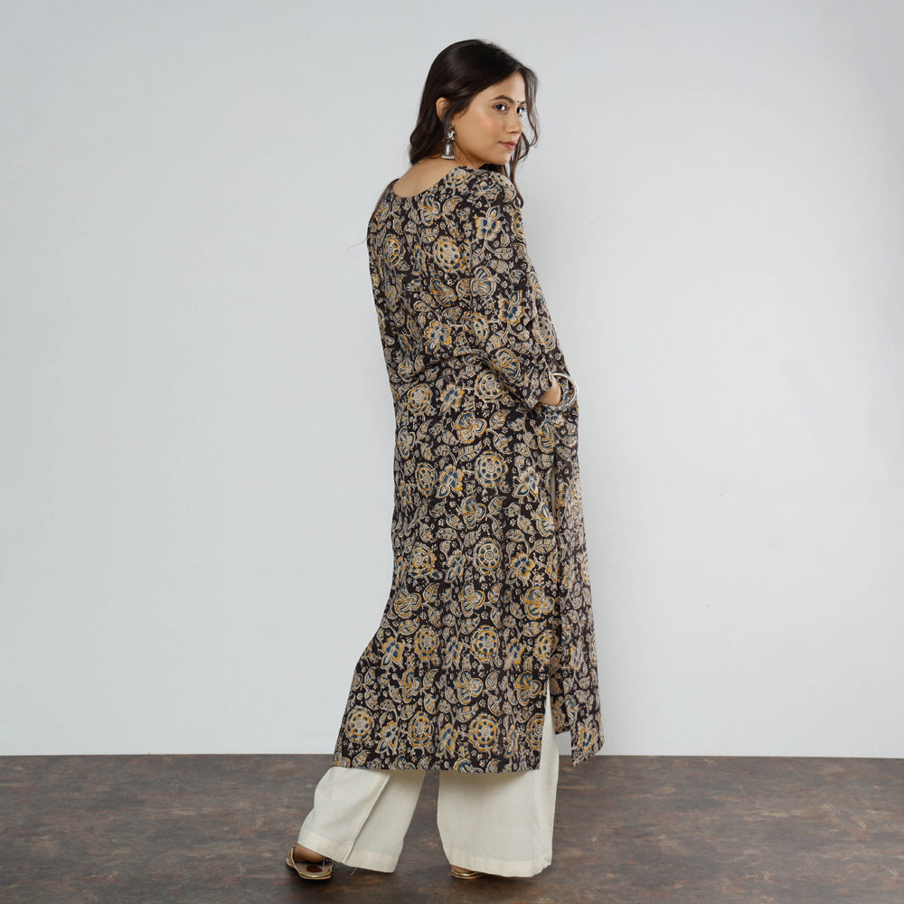  Kalamkari Block Printed Cotton Long Kurta For Women