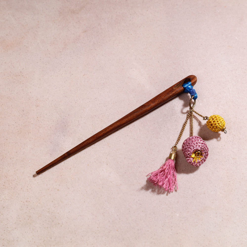 Samoolam Handmade Crochet Hairstick ~ Tassel Flowers Multicolour