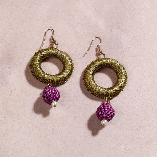 Samoolam Handmade Crochet Small Hoop Earrings ~ Gold