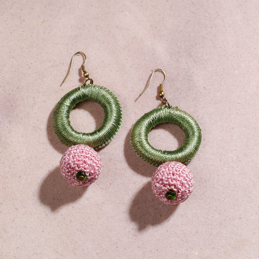 Samoolam Handmade Crochet Small Hoop Earrings ~ Green