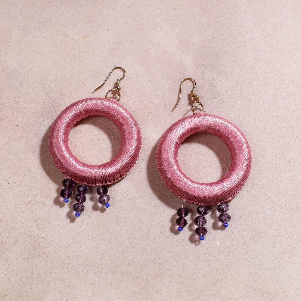 Samoolam Handmade Crochet Small Hoop Earrings ~ Light Pink
