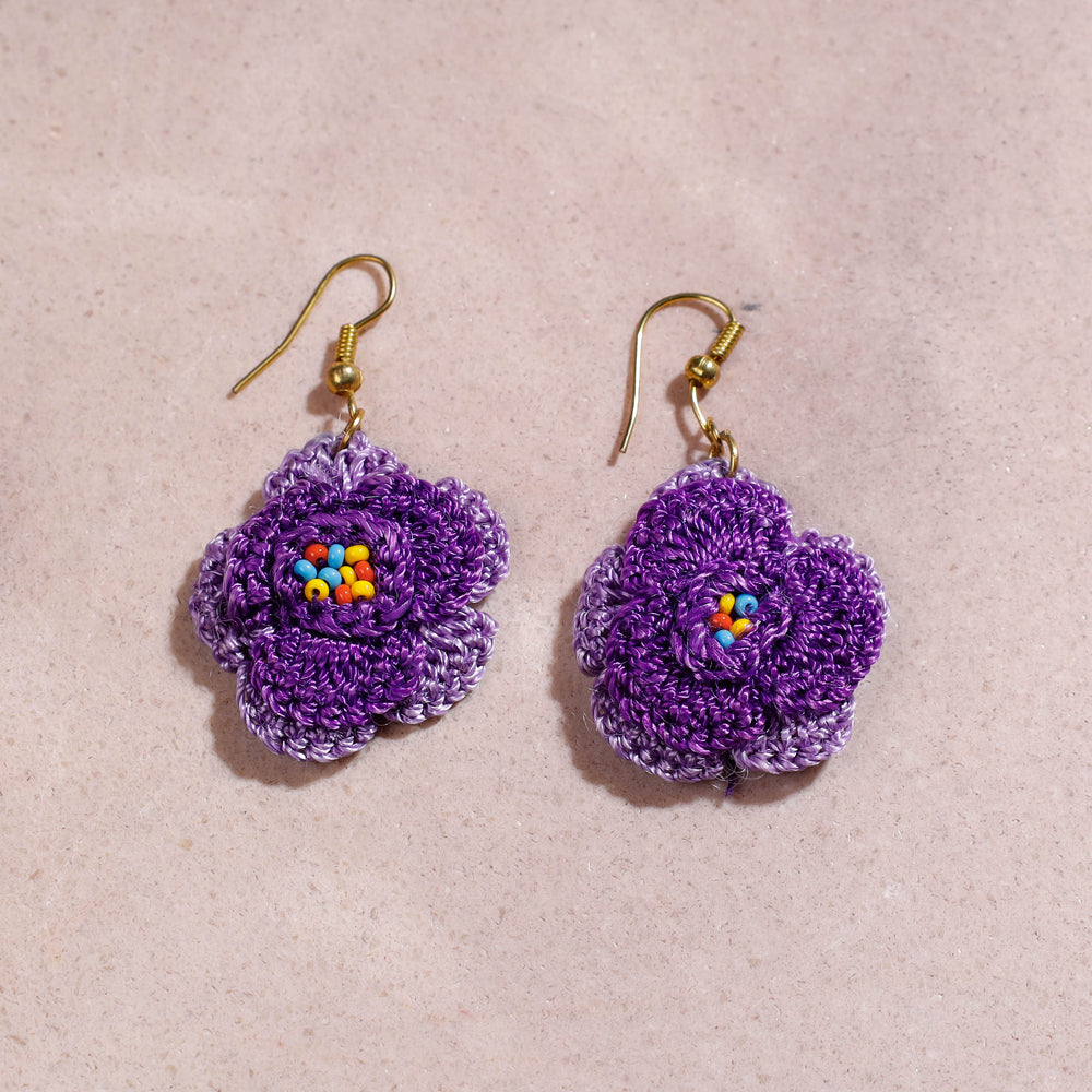 Samoolam Handmade Crochet Flower Earrings ~ Purple