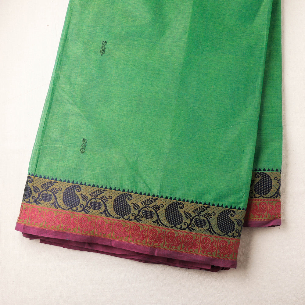 Green - Kanchipuram Cotton Fabric with One Side Thread Border