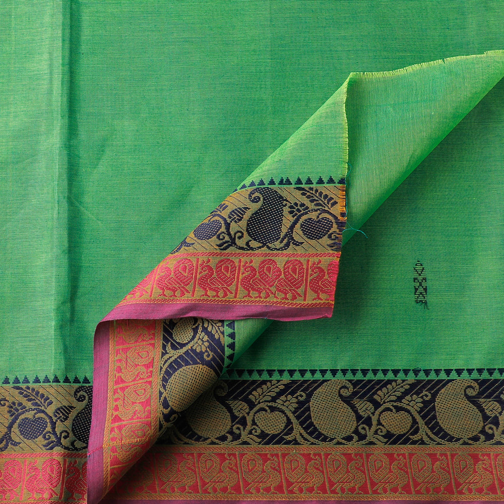 Green - Kanchipuram Cotton Fabric with One Side Thread Border