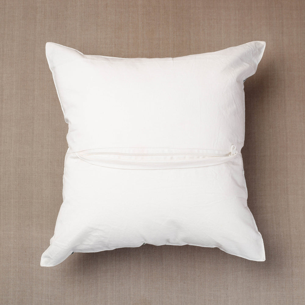 White - Sanganeri Hand Block Printed Cotton Cushion Cover (16 x 16 in)