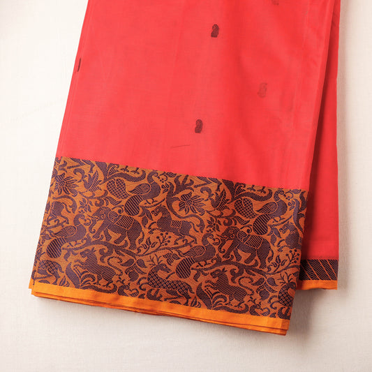 Pink - Kanchipuram Cotton Buti Fabric with Thread Border