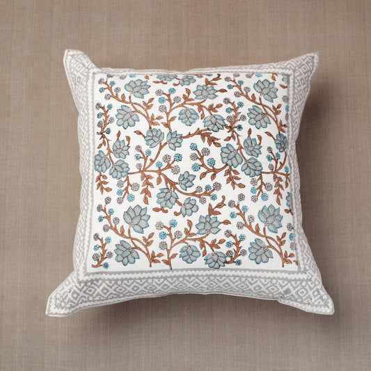 Multicolor - Sanganeri Hand Block Printed Cotton Cushion Cover (16 x 16 in)