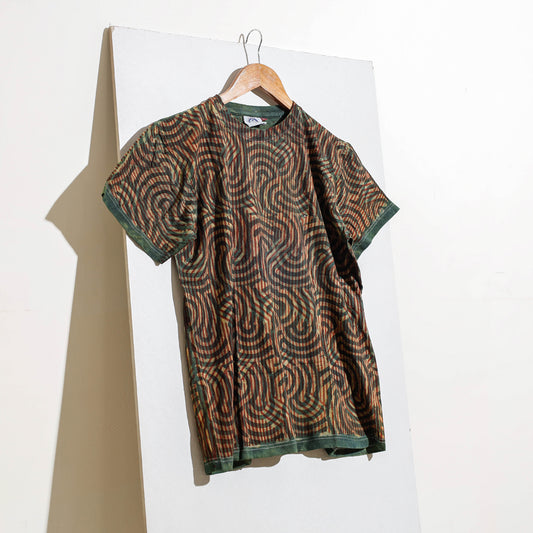 Bindaas Natural Dyed Art Block Print Round Neck T-shirt in Pure Cotton