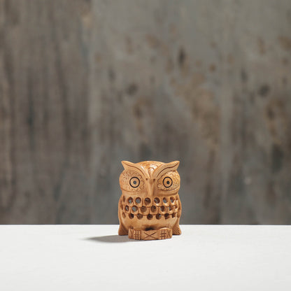 Owl - Hand Carved Kadam Wood Sculpture (2.3 in)