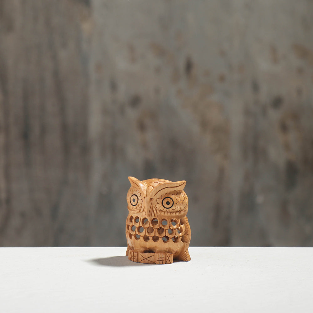 Owl - Hand Carved Kadam Wood Sculpture (2.3 in)