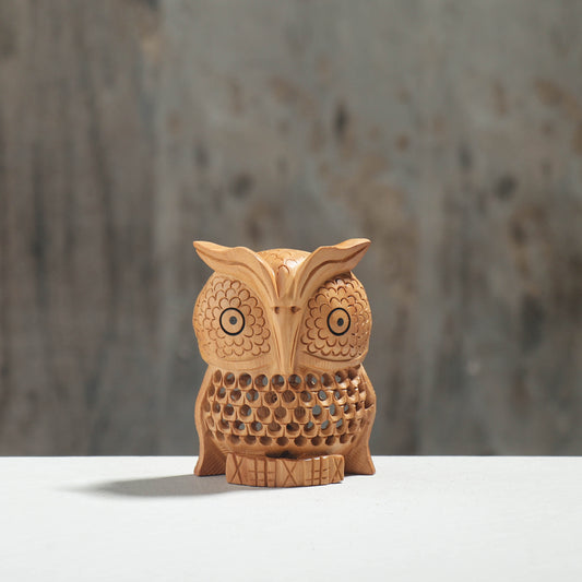 Owl - Hand Carved Kadam Wood Sculpture (4 in)