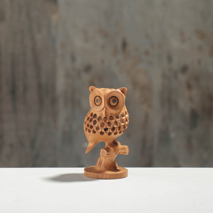 Owl - Hand Carved Kadam Wood Sculpture (4 in)