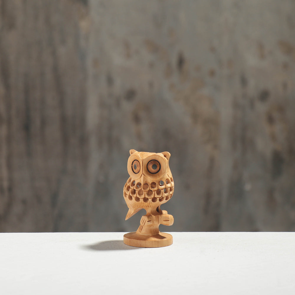 Owl - Hand Carved Kadam Wood Sculpture (2.7 in)