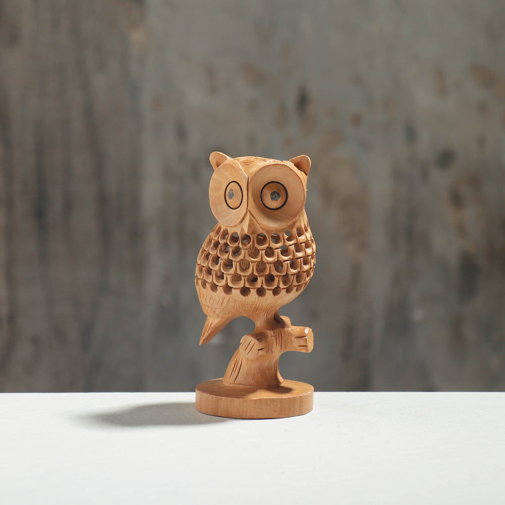 Owl - Hand Carved Kadam Wood Sculpture (5 in)