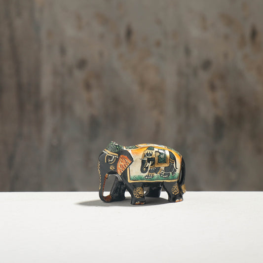 Elephant - Hand Carved Kadam Wood Mughal Handpainted Sculpture (2 in)