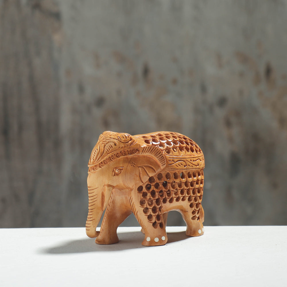 Elephant - Hand Carved Kadam Wood Sculpture (4.5 in)