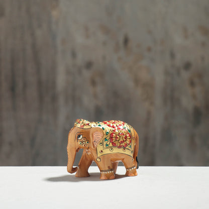 Elephant - Hand Carved Kadam Wood Handpainted Sculpture (2.3 in)