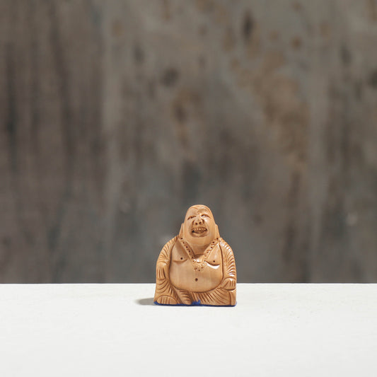 Laughing Buddha - Hand Carved Kadam Wood Sculpture (2 in)