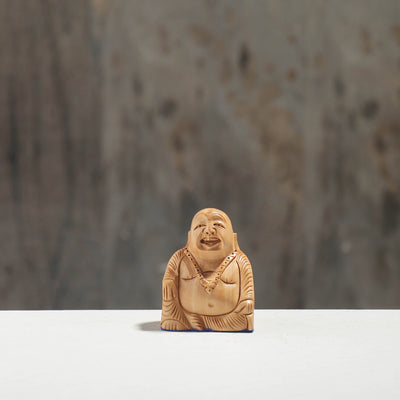 Laughing Buddha - Hand Carved Kadam Wood Sculpture (2.7 in)