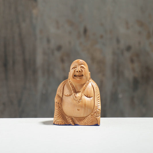 Laughing Buddha - Hand Carved Kadam Wood Sculpture (4 in)