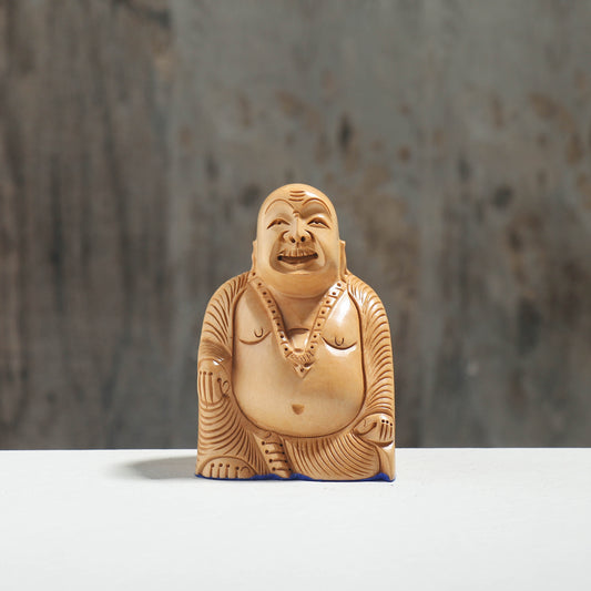 Laughing Buddha - Hand Carved Kadam Wood Sculpture (4.7 in)