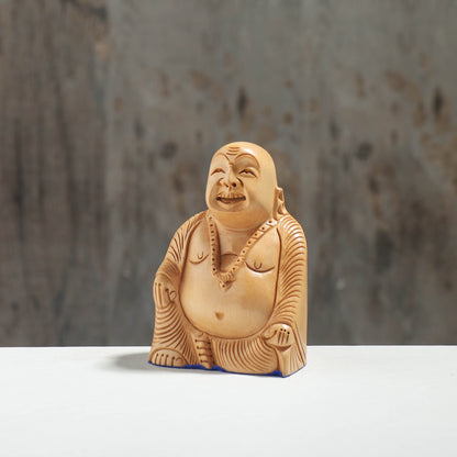 Laughing Buddha - Hand Carved Kadam Wood Sculpture (4.7 in)