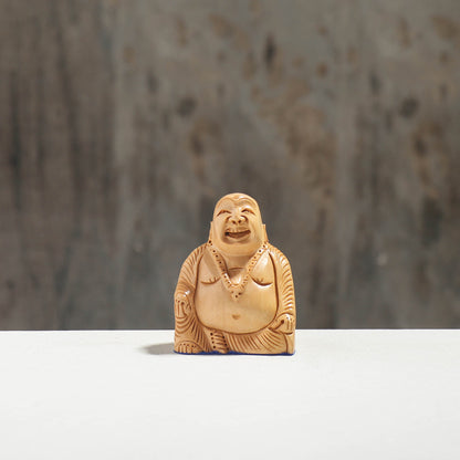 Laughing Buddha - Hand Carved Kadam Wood Sculpture (3 in)