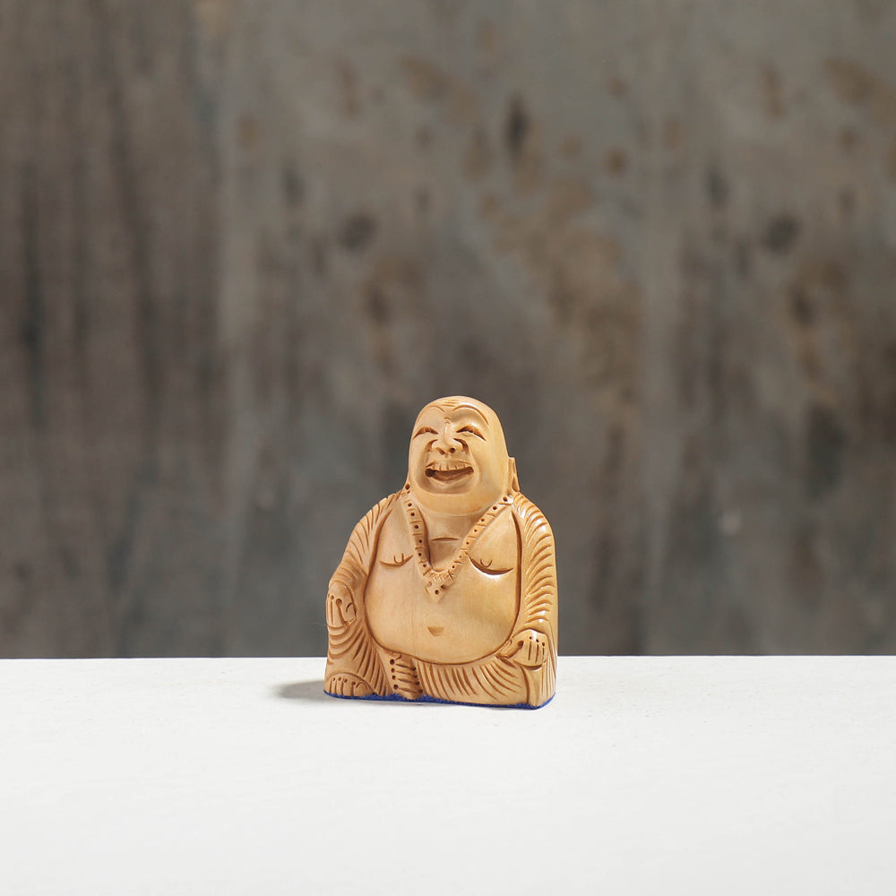 Laughing Buddha - Hand Carved Kadam Wood Sculpture (3 in)