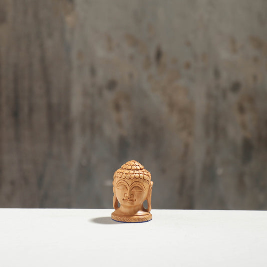 Lord Buddha Head - Hand Carved Kadam Wood Sculpture (2 in)